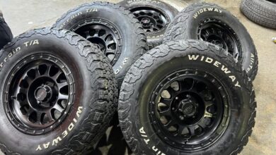 5 جنوط ميثود 6 مسمار مع كفرات نص حجري ودواي مقاس 285 70 17