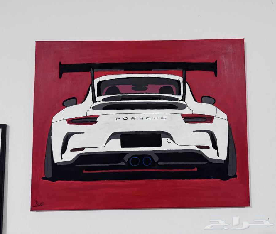 لوحة فنية مرسومة يدويا   مستوحاة من عالم السيارات (Porsche)
